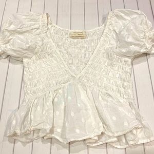 Urban Outfitters V Neck Polka Dot Smocked Top